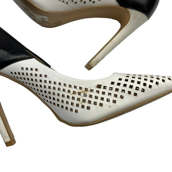 French Connection Maya Pumps Size 37.5 US 7.5 Perforated Leather Pointy Toe - Picture 6 of 12